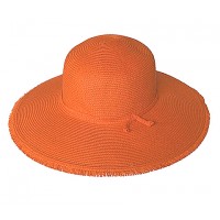 Wide Brim Braded Paper Straw Hats – 12 PCS w/ Frill - Orange - HT-ST255OG